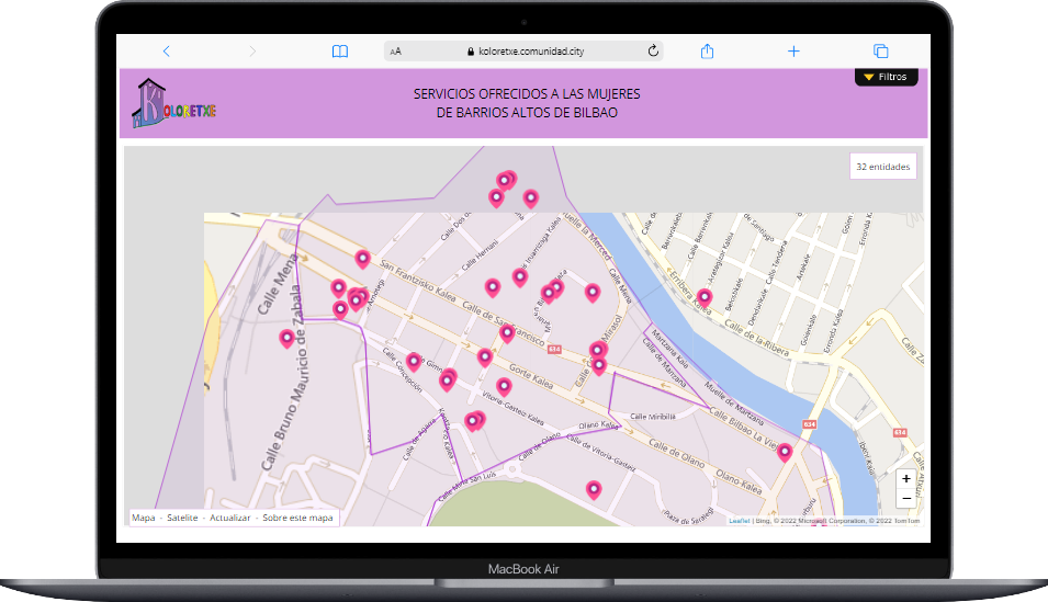 Map of the Services offered to women in the Barrios Altos de Bilbao, Spain