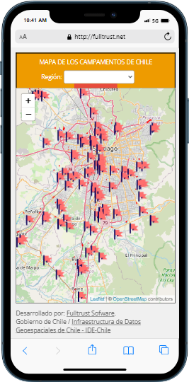 Map of the precarious settlements in Chile