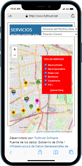 Map of the public services 
in Chile